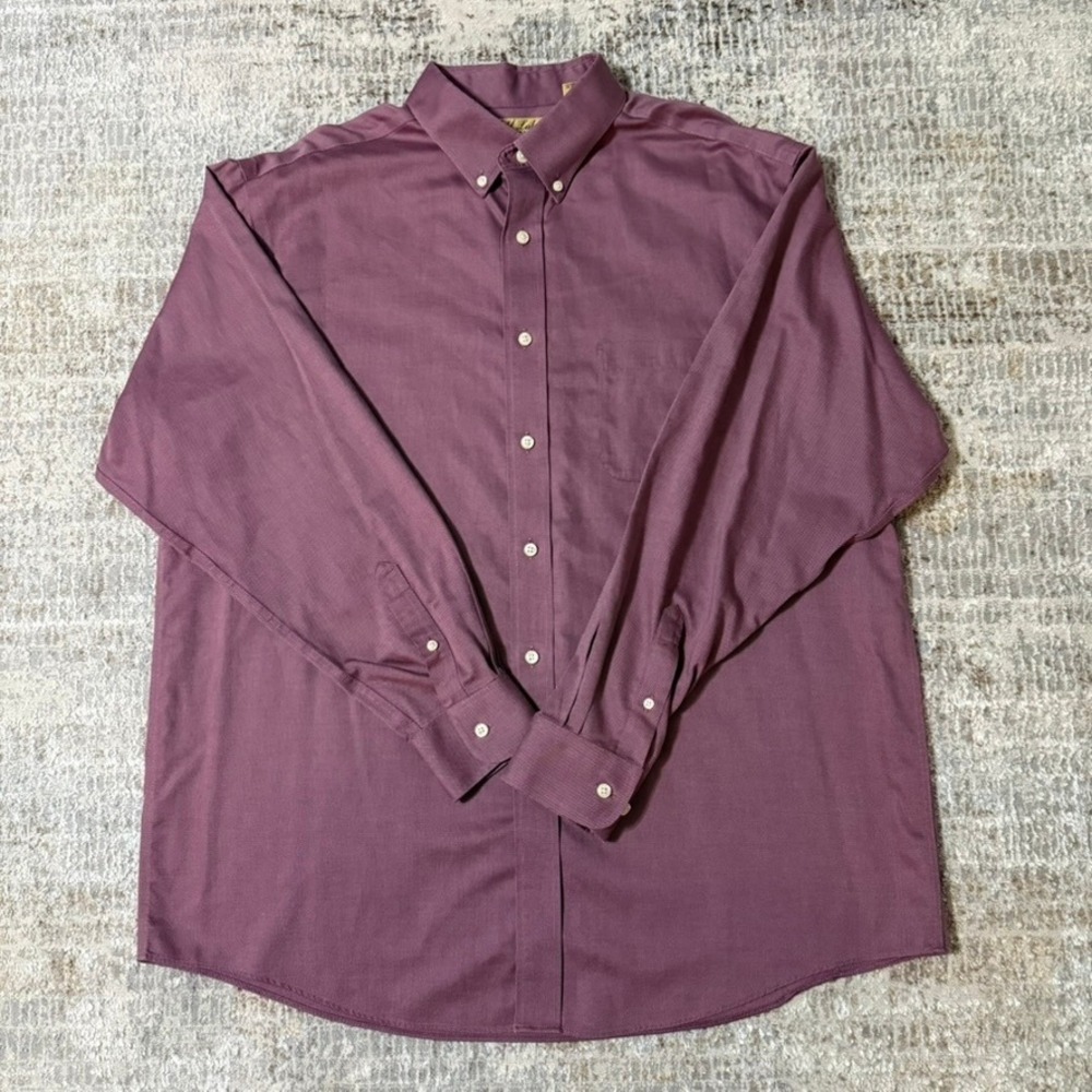 Roundtree & Yorke Button Down Mens XL Plum‎ Gold Label Non-Iron Cotton Shirt